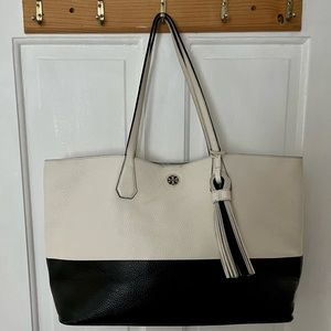 Tory Burch Perry Colorblock New Ivory/ Black Leather Tote